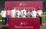 The connections of Keheilah Al Sakab pose with their trophies. Deputy Director of the QREC Registration and Studbook Department Saad Ali 
Al Kubaisi presented the Asherij Cup. PICS: Juhaim/QREC