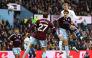 Manchester City's Norwegian striker #09 Erling Haaland headers at goal but the shot is saved during the English Premier League football match between Aston Villa and Manchester City at Villa Park in Birmingham, central England on October 24, 2026. (Photo by Darren Staples / AFP)