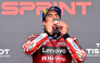 Marc Marquez celebrates after winning the MotoGP sprint. 