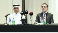 Assistant Undersecretary for Climate Change Affairs at MECC Eng Ahmed Mohammed Al Sada (left) and Executive Director, Earthna, Dr. Gonzalo Castro de la Mata during the press conference.