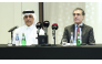 Assistant Undersecretary for Climate Change Affairs at MECC Eng Ahmed Mohammed Al Sada (left) and Executive Director, Earthna, Dr. Gonzalo Castro de la Mata during the press conference.