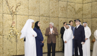 Chairperson of Qatar Museums H E Sheikha Al Mayassa bint Hamad Al Thani, officials and guests during the opening of the exhibition yesterday.
