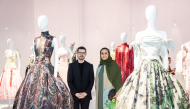 Chairperson of Qatar Museums H E Sheikha Al Mayassa bint Hamad Al-Thani visiting the exhibitions with other officials. 