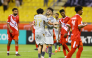 Al Duhail’s Bassam Al-Rawi (centre) celebrates after converting a stoppage-time penalty.   