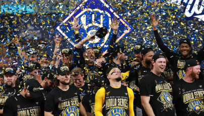 The Milwaukee Brewers celebrate during the Awards Ceremony after defeating the Tampa Bay Rays in the 2026 World Series at Tropicana Field on October 28, 2026 in St Petersburg, Florida. (Photo by ELSA / GETTY IMAGES NORTH AMERICA / Getty Images via AFP)