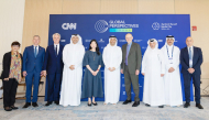 Prime Minister and Minister of Foreign Affairs H E Sheikh Mohammed bin Abdulrahman bin Jassim Al-Thani, Chairman and CEO of CNN Worldwide Sir Mark Thompson (fourth right), Chairman of Media City Qatar H E Sheikh Dr. Abdulla bin Ali Al-Thani (fourth left)  and other officials during the launch of CNN’s flagship Global Perspectives series in Doha yesterday.