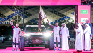 Ambassador of the Kingdom of the Netherlands to the State of Qatar H E Ferdinand Lahnstein, QMMF President Abdulrahman Al-Mannai, QMMF Executive Director Amro Al-Hamad and QMMF Board Member Abdulrazaq Al-Kuwari with Qatari driver Nasser Saleh Al-Attiyah and French navigator Max Delfino during the ceremonial start yesterday