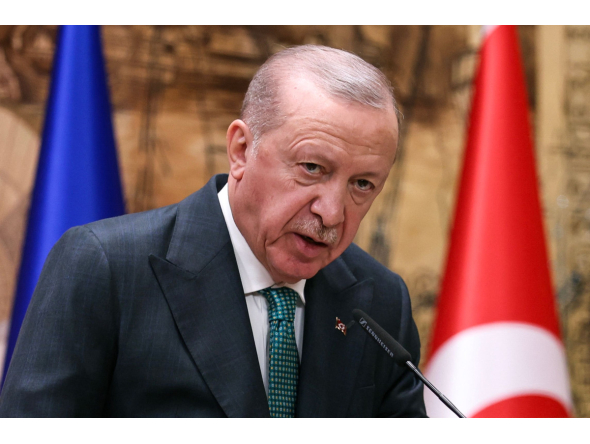 Turkey's President Recep Tayyip Erdogan speaks during a press conference with his Ukrainian counterpart at the Presidency Working Office in Dolmabahce, in Istanbul on October 31, 2026. (Photo by BERK OZKAN / AFP)

