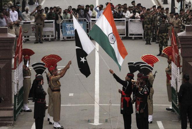 File photo of flag ceremony at Attari-Wagah land border