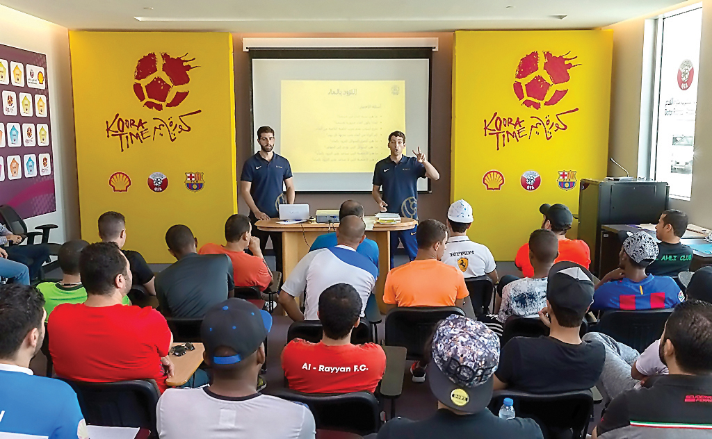 Participants taking part in the coaching clinic hosted by Koora Time in preparation of the fifth season of ‘Il’AbWe’Yana’ in Doha, Qatar.