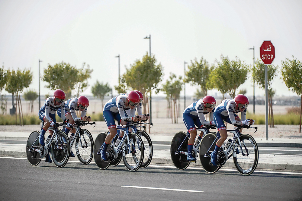 Cervelo Bigla Pro Cycling Team’s cyclists compete in the women’s team time trial event as part of the 2016 UCI Road World Championships.