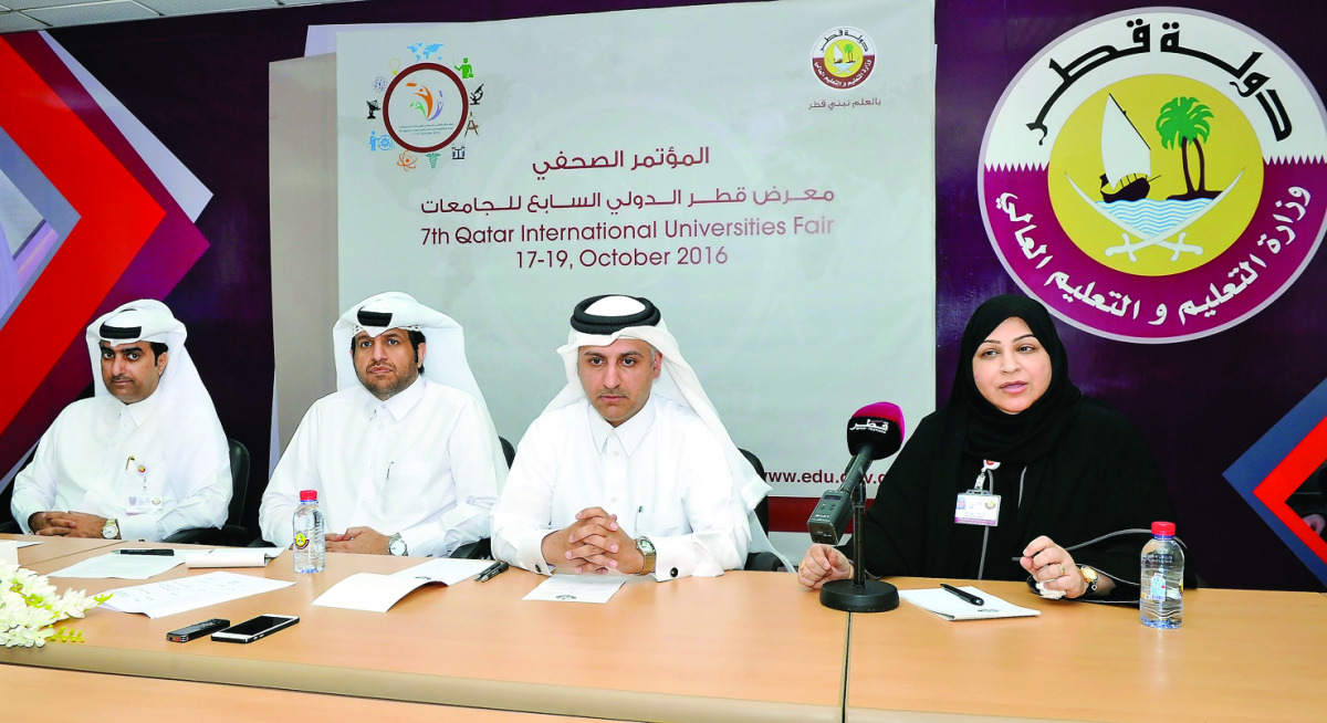 From left: Jaber Al Shawi, Assistant Director of Communications and Media, Ali Al Buenain, Director for School Scholarship, Dr Khalid Al Horr, Director of the Higher Education Institute, and Hanan Ahmed Al Saadi, programme organiser during a press meet, y