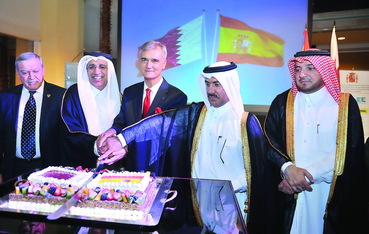 Minister of Justice H E Hassan Lahdan Saqr Al Mohannadi along with Ambassador of Spain to Qatar, Ignacio Escobar, attending celebrations on Spain National Day, at The Ritz-Carlton yesterday. Pic: Baher Amin/ The Peninsula