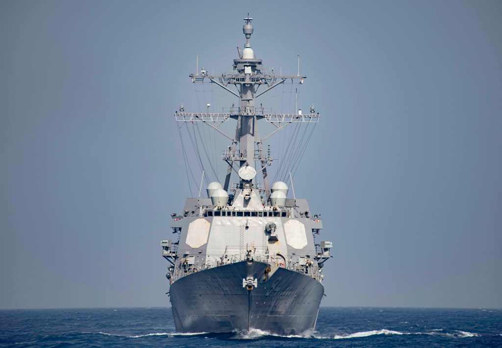 (FILES) This file photo taken on April 08, 2016 shows a US Navy handout photo displaying the Arleigh Burke Class guided-missile destroyer USS Nitze (DDG 94) operating in the Mediterranean Sea. AFP / Navy Media Content Operations (NMCO) / MC3 J. Alexander 