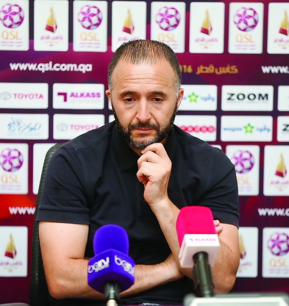 Lekhwiya Coach Djamel Belmadi speaks during a press conference. 