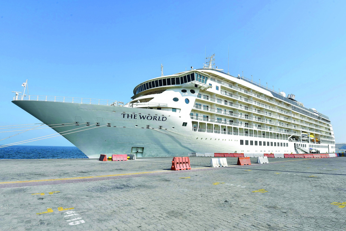 The World, largest privately owned residential yacht, at Doha Port.