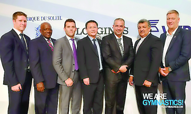 President of Qatar Gymnastics Federation (QGF) Ali Al Hitmi  with the other members of the FIG Executive Committee.