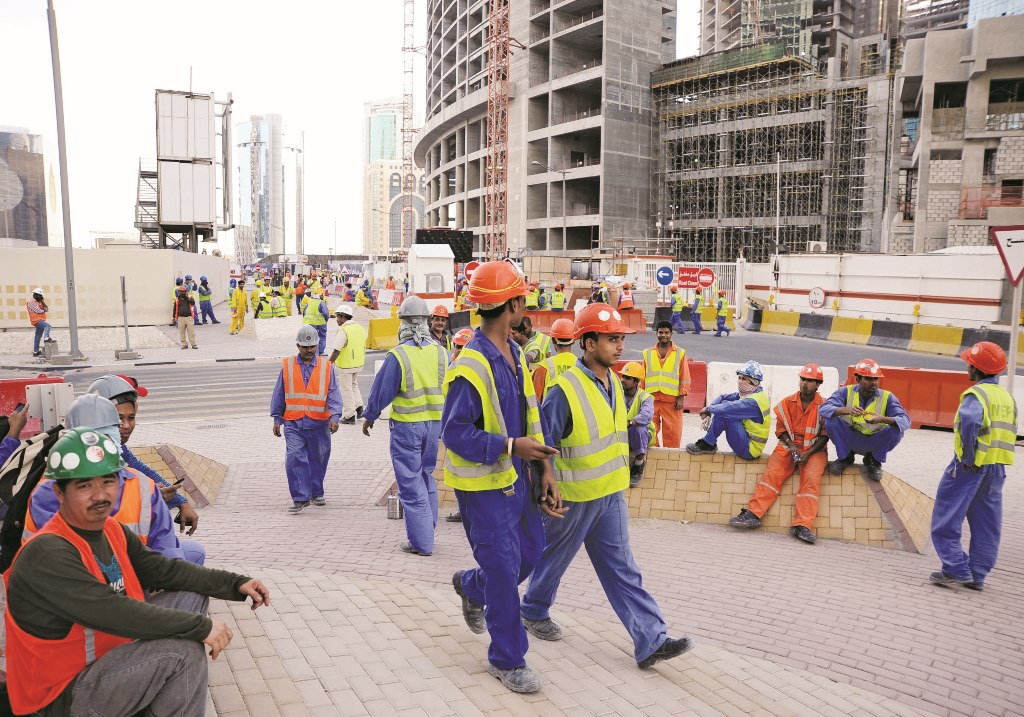 File picture of labourers at a construction site in Doha. 