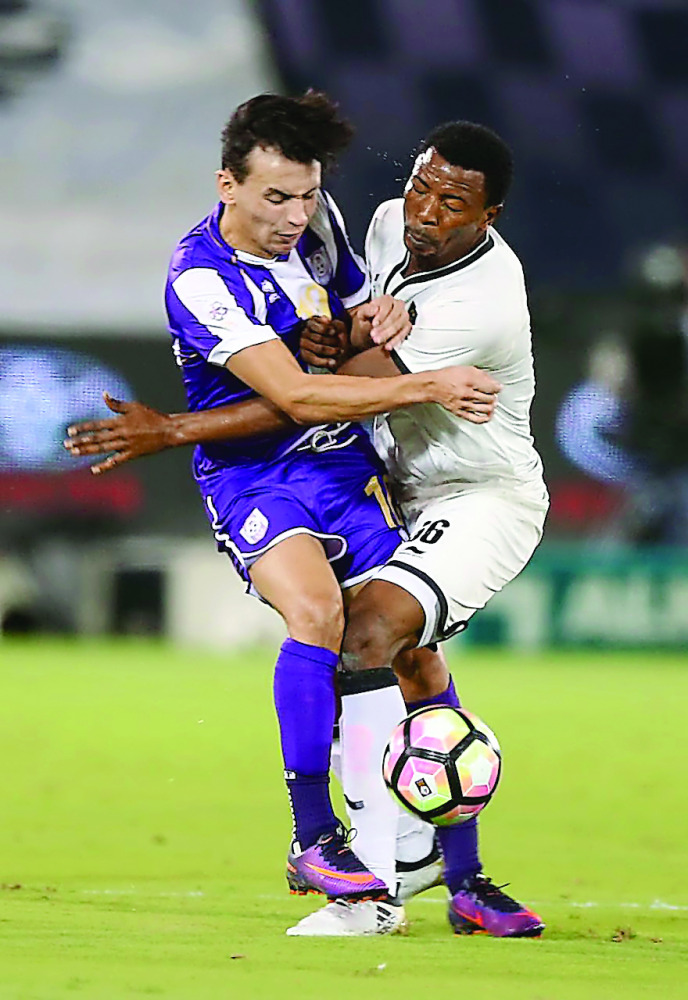 Action from the Qatar Stars League match between Al Sadd and Muaither at Al Sadd Stadium. Al Sadd won 4-2.