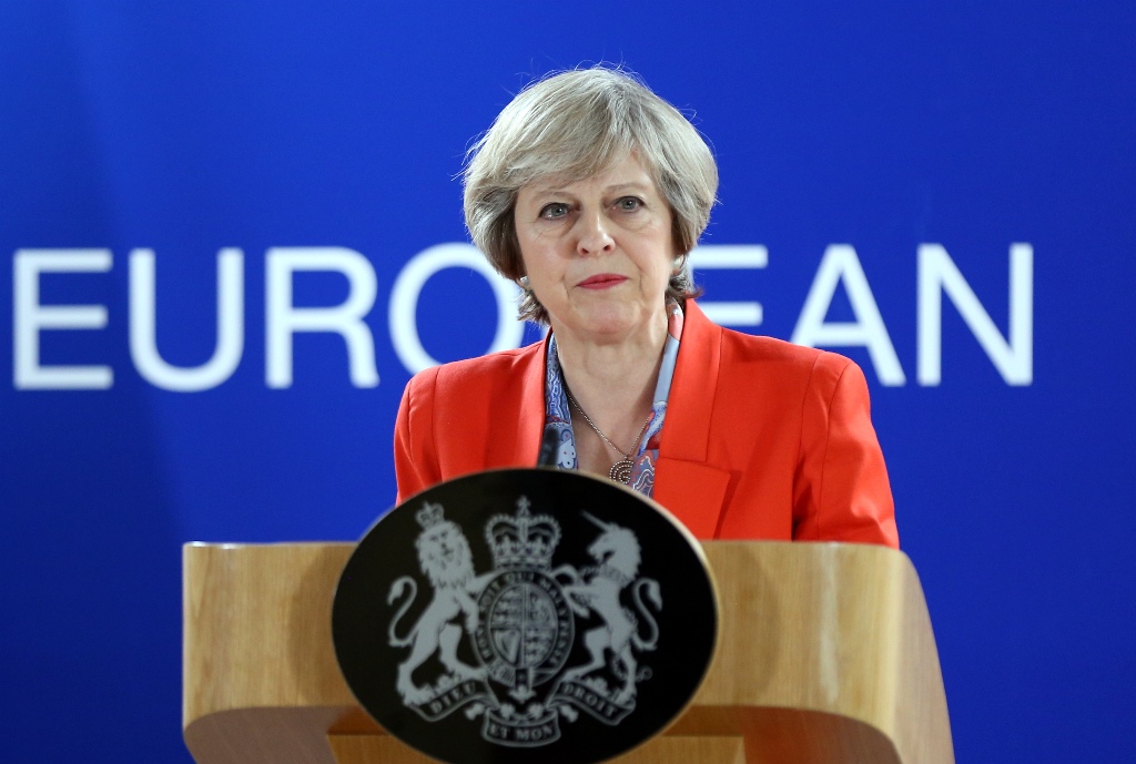 British Prime Minister Theresa May attends a press conference at the European Union leaders summit in Brussels, Belgium on October 21, 2016.  Dursun Aydemir - Anadolu Agency
