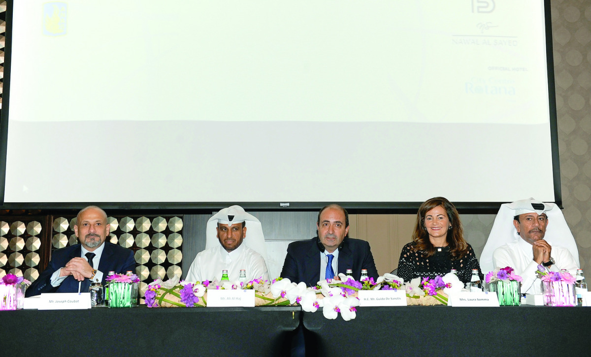 Italian Ambassador to Qatar Guido De Sanctis (centre) addressing a press conference to announce the launch of ‘Branding Evolution’ at City Centre Rotana in Doha yesterday. (Pic: Salim Matramkot/ The Peninsula)