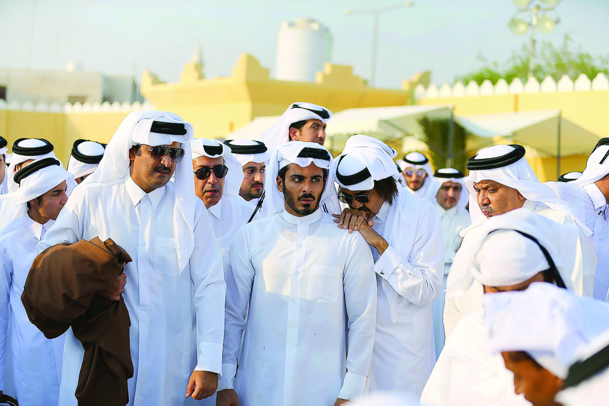 Emir H H Sheikh Tamim bin Hamad Al Thani and Father Emir H H Sheikh Hamad bin Khalifa Al Thani during the funeral