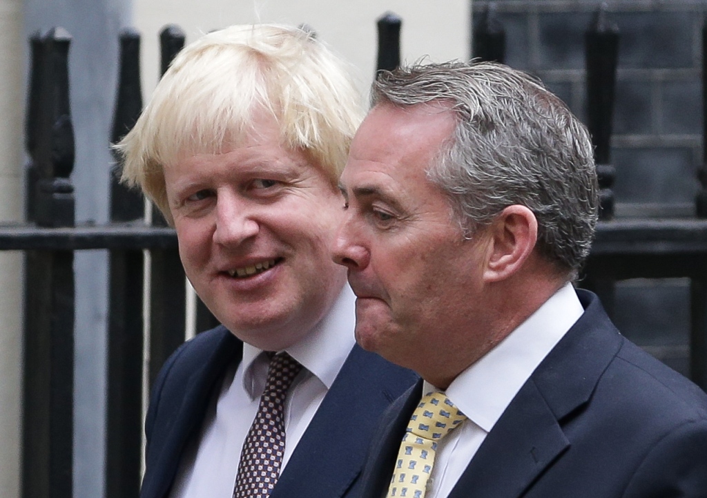 British foreign minister Boris Johnson (L) and International trade minister Liam Fox leave the weekly cabinet meeting at 10 Downing Street in London on October 25, 2016.  AFP / Daniel Leal-Olivas
