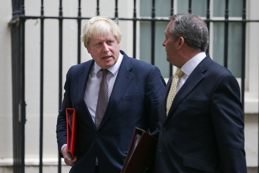 British foreign minister Boris Johnson (L) and International trade minister Liam Fox leave the weekly cabinet meeting at 10 Downing Street in London on October 25, 2016. AFP / Daniel Leal-Olivas
