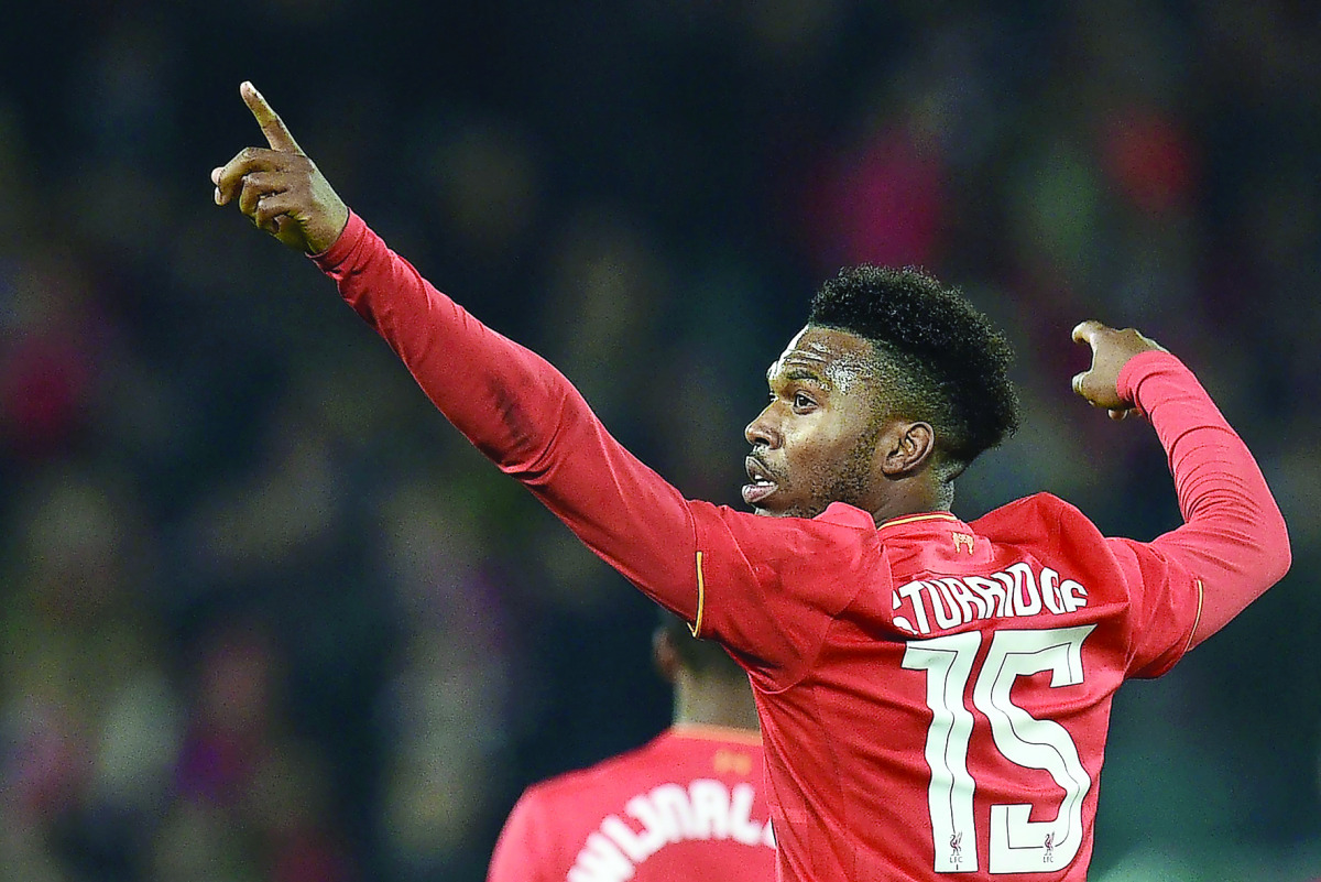 Liverpool’s Daniel Sturridge celebrates after scoring their second goal against Tottenham Hotspur during the EFL (English Football League) Cup fourth round match at Anfield in Liverpool, England on Tuesday.