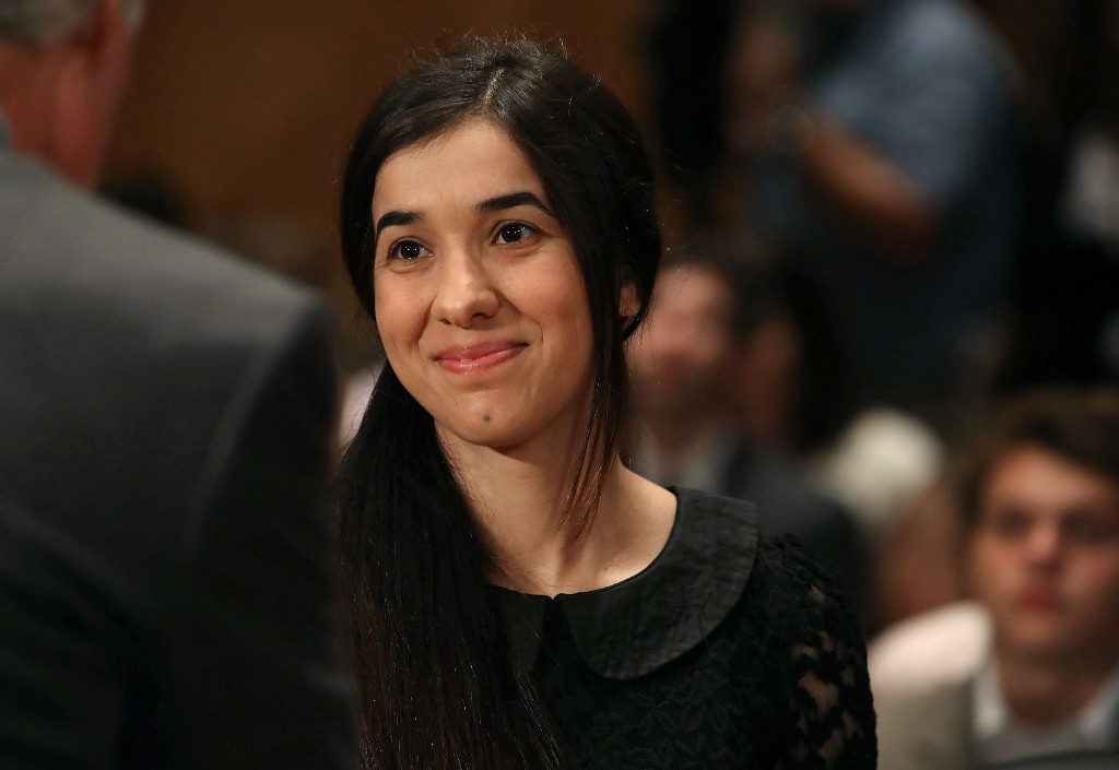 This file photo taken on June 21, 2016 shows Nadia Murad, human rights activist, testifying during Senate Homeland Security and Governmental Affairs Committee hearing on Capitol Hill, in Washington, DC. AFP