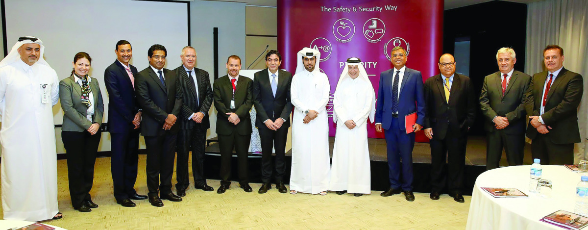 Qatar Airways Group Chief Executive, Akbar Al Baker, (centre right) and Captain Abdulrahman Al Hammadi — Director of Air Safety Department, Qatar Civil Aviation Authority (centre left), Ashish Jain – Senior Vice President Group Safety and Security and oth