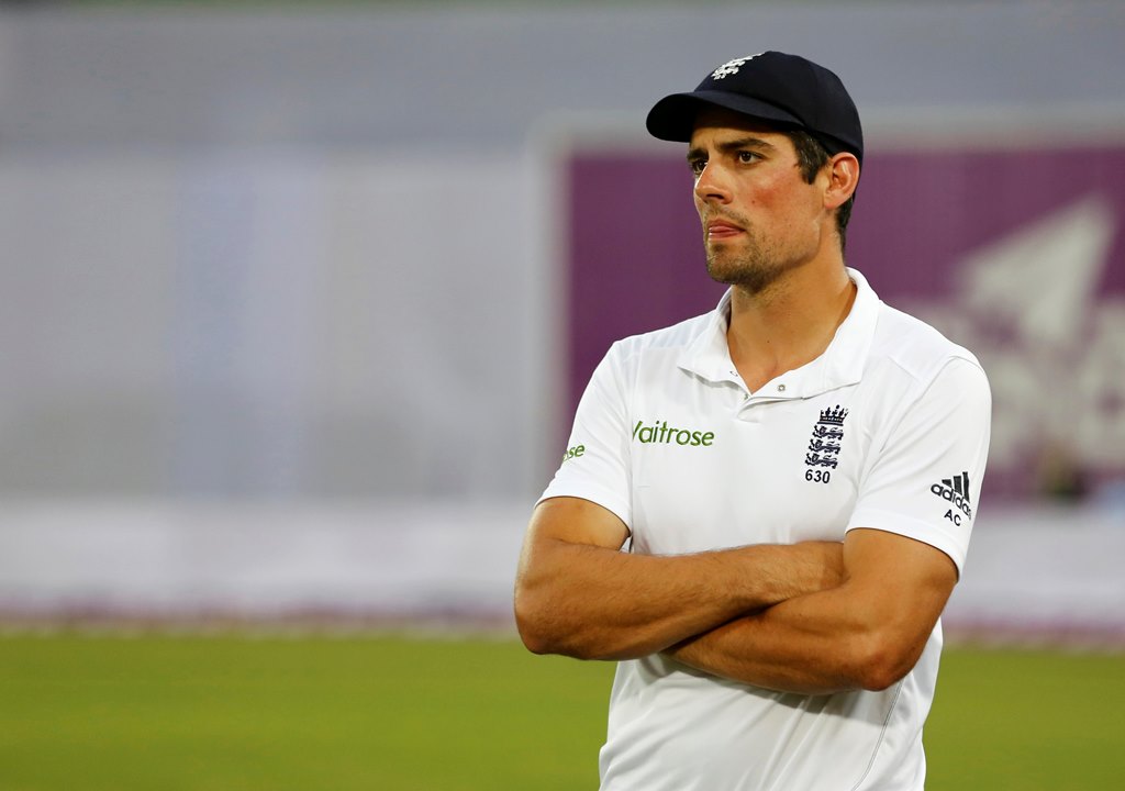  England's captain Alastair Cook reacts during the presentation ceremony after they lost the match against Bangladesh. Reuters/Mohammad Ponir Hossain
