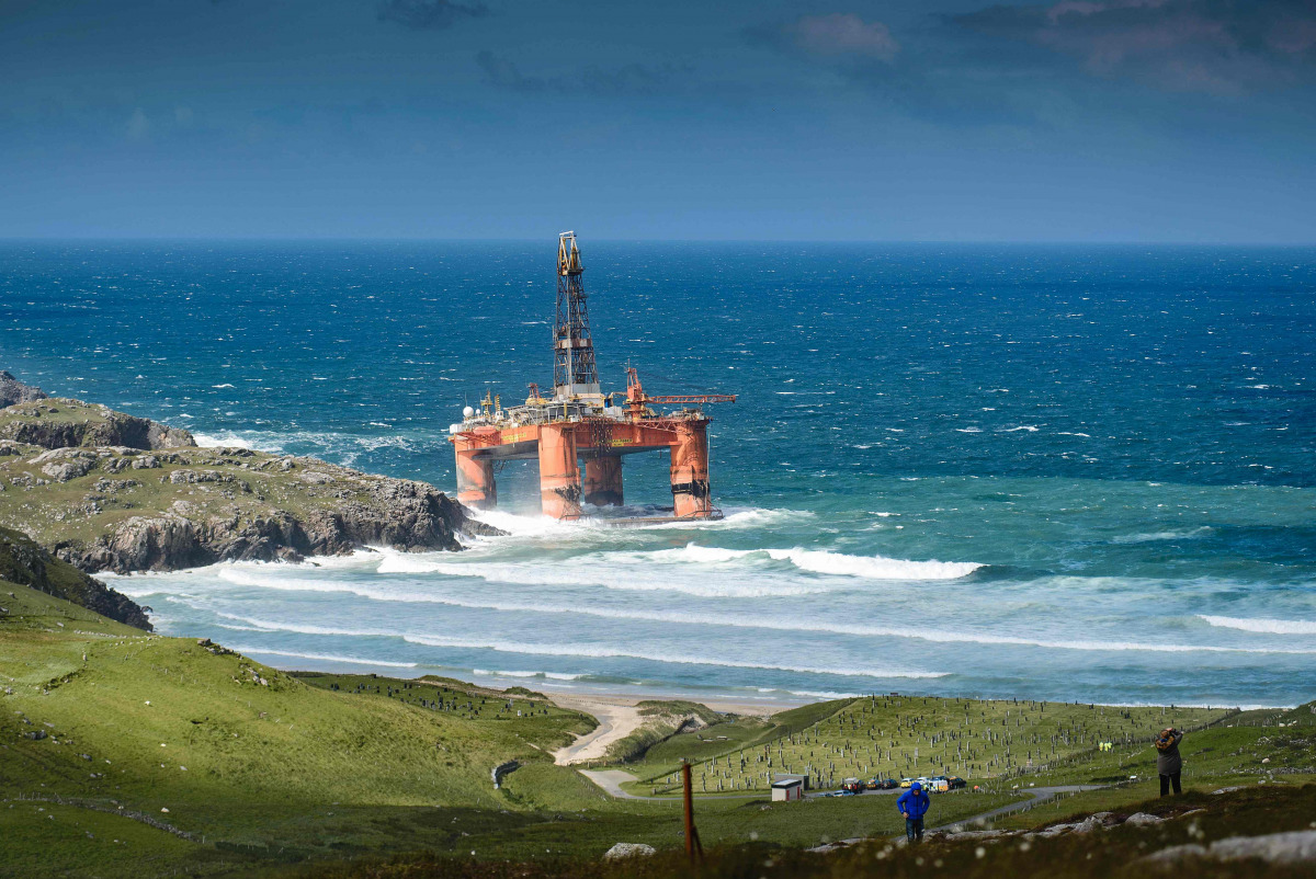 REPRESENTATIVE IMAGE: A picture taken on August 8 2016 shows the Transocean Winner oil rig after it ran aground at Dalmore on the Isle of Lewis in northern Britain during a storm (AFP / Paul McGinley) 