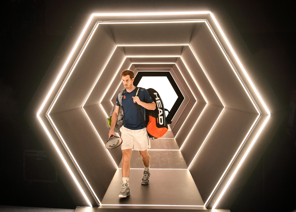 Andy Murray of Great Britain arrives for the Mens Singles quarter final match against Tomas Berdych of the Czech Republic on day five of the BNP Paribas Masters at Palais Omnisports de Bercy on November 4, 2016 in Paris, France. ( Mustafa Yalç?n - Anadolu