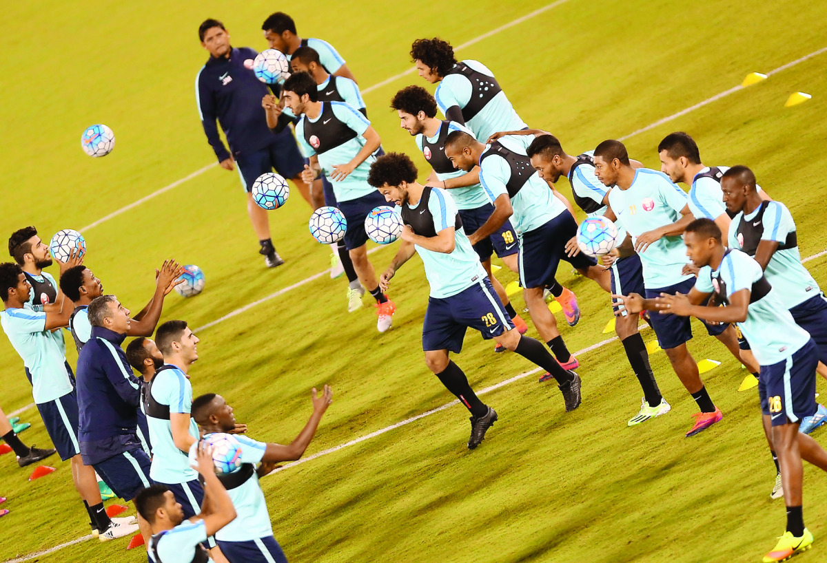 Qatari football players train ahead of their friendly match against 2017 FIFA World Cup hosts - Russia which will be played at Al Sadd Stadium today. Picture by: Salim Matramkot/The Peninsula