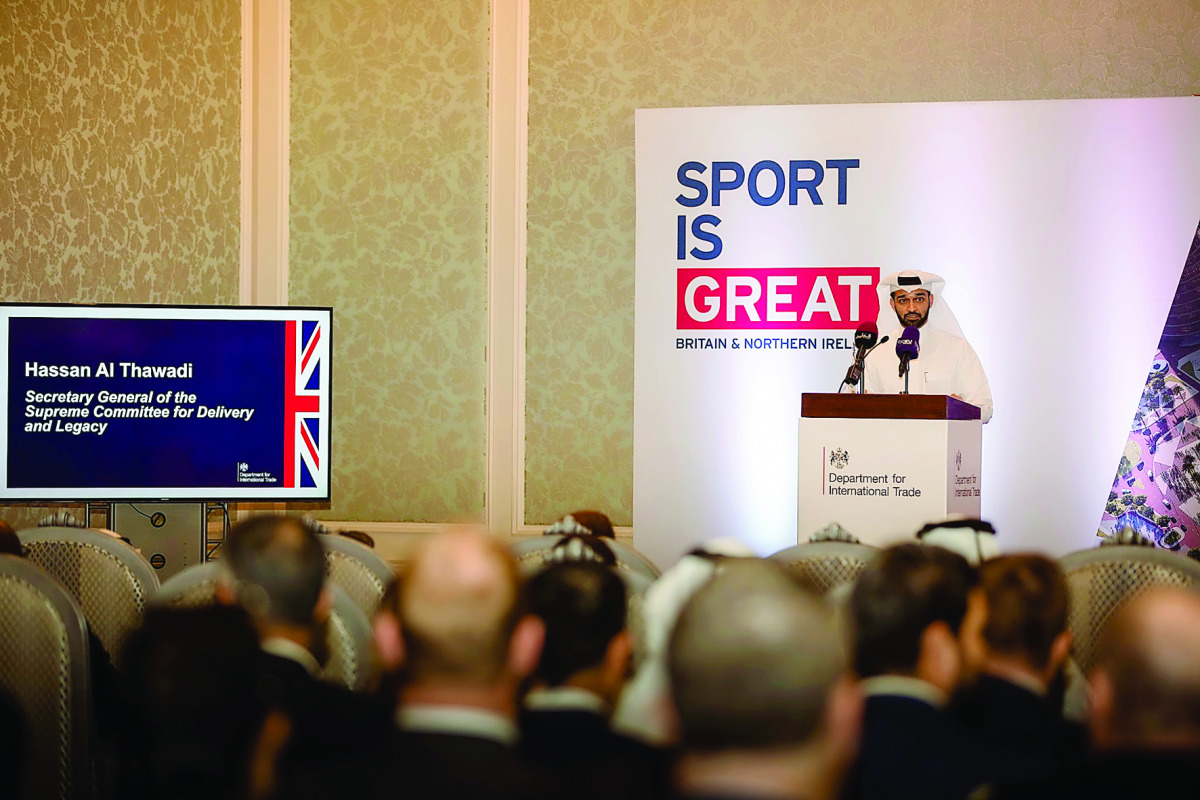 Hassan Al Thawadi, the Secretary General of the Supreme Committee for Delivery and Legacy speaks during the opening of 'Sport is Great' presentation in Doha yesterday.