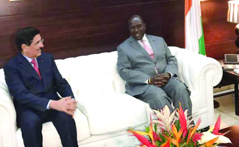 H E Dr Hamad bin Abdulaziz Al Kuwari with Ivory Coast  Prime Minister Daniel Kablan Duncan.