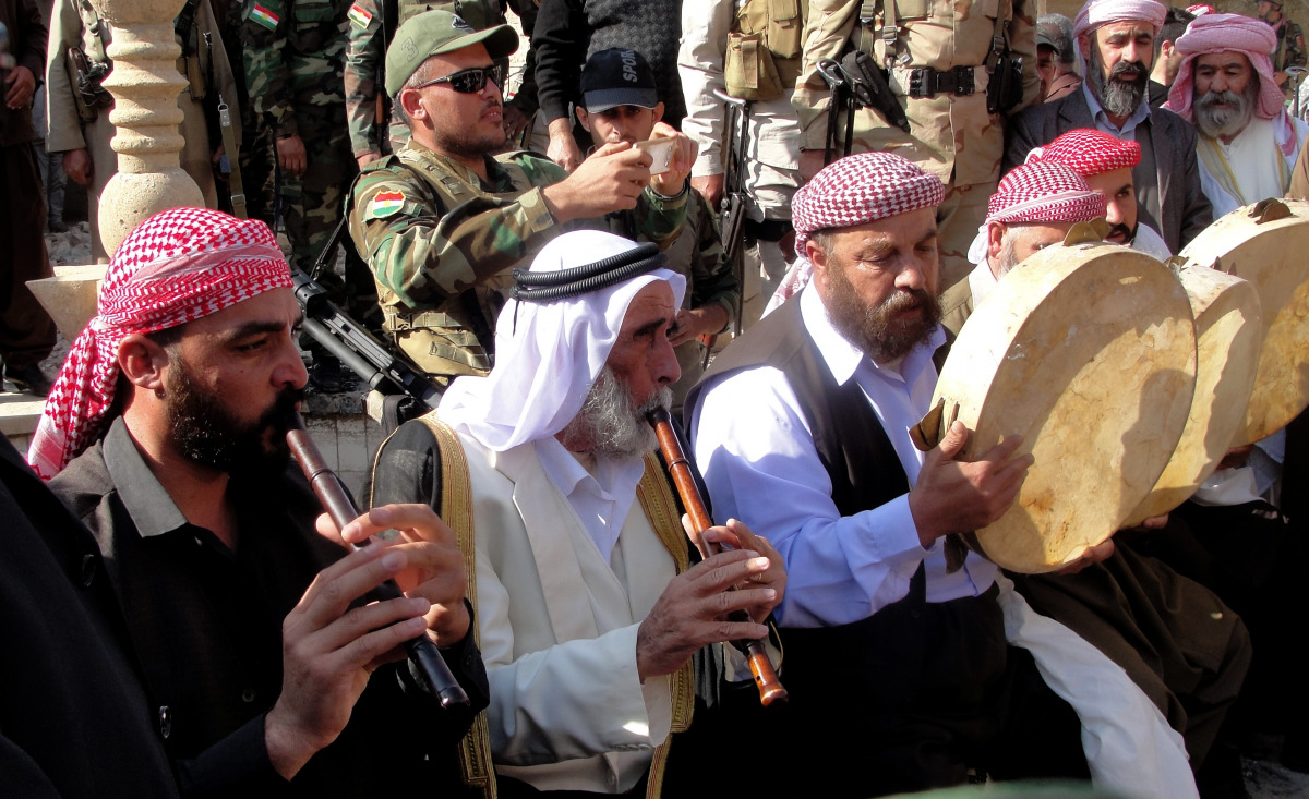 Iraqi Yezidis gather to perform their religious rituals after they return to their home following the operation to clear Bashiqa town as the operation to retake Iraq's Mosul from Daesh terrorists continues, at Bahzani village in Bashiqa town of Mosul, Ira