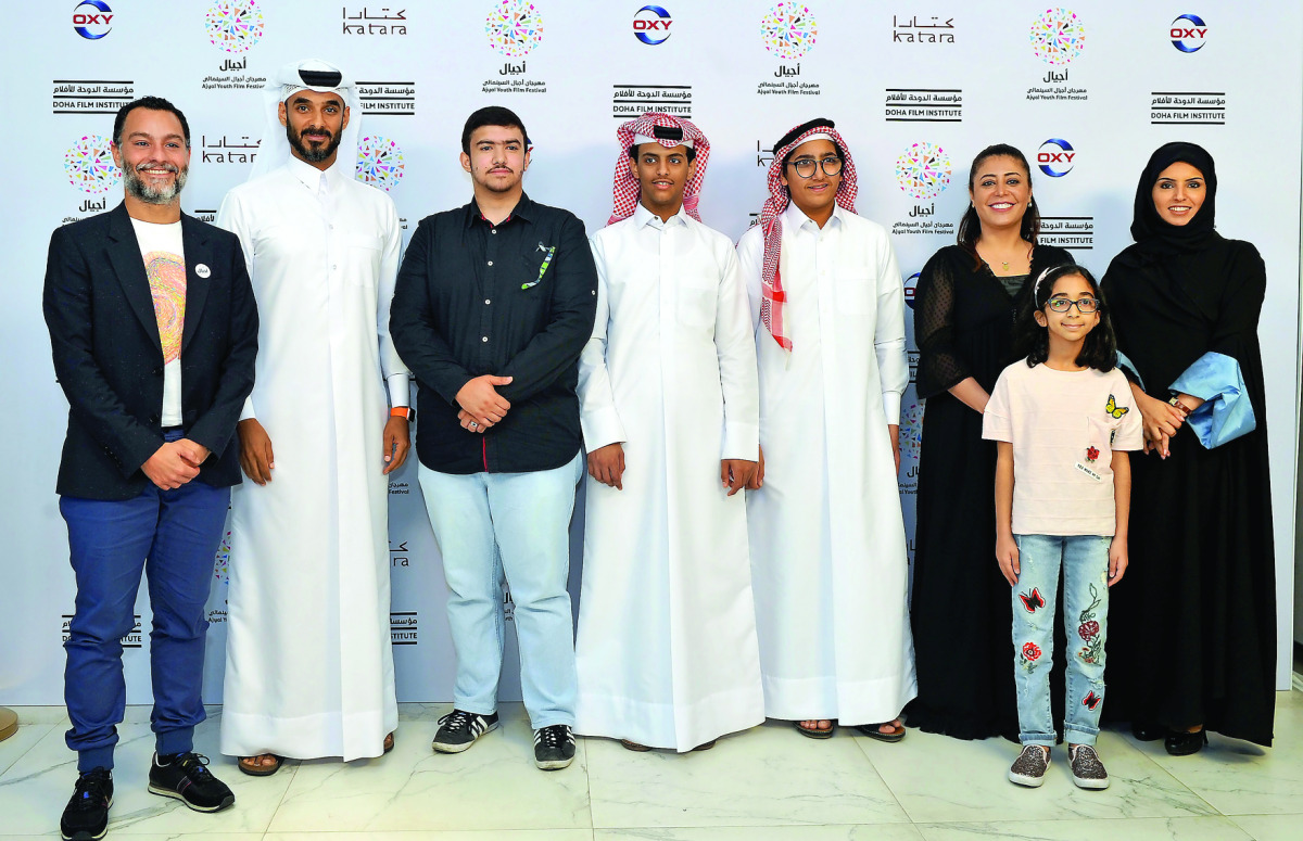 Fatma Al Remaihi (right), Festival Director of the Ajyal Youth Film Festival; Reem Saleh (third right), Deputy Director; Abdulla Al Mosallam (second left), Chief Administrative Officer; Chadi Zeneddine (left), Senior Programmer; and other officials during