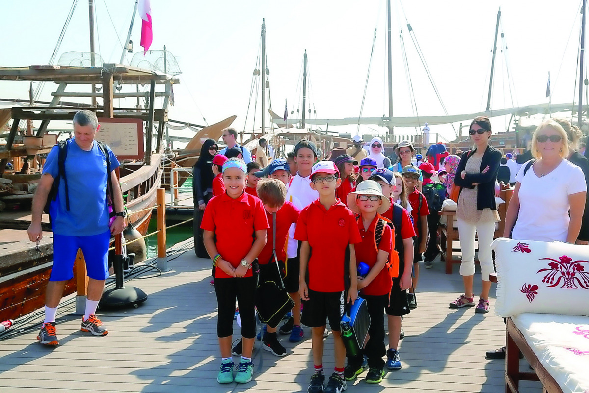 Young students on an educational trip at the sixth Katara Traditional Dhow Festival yesterday.