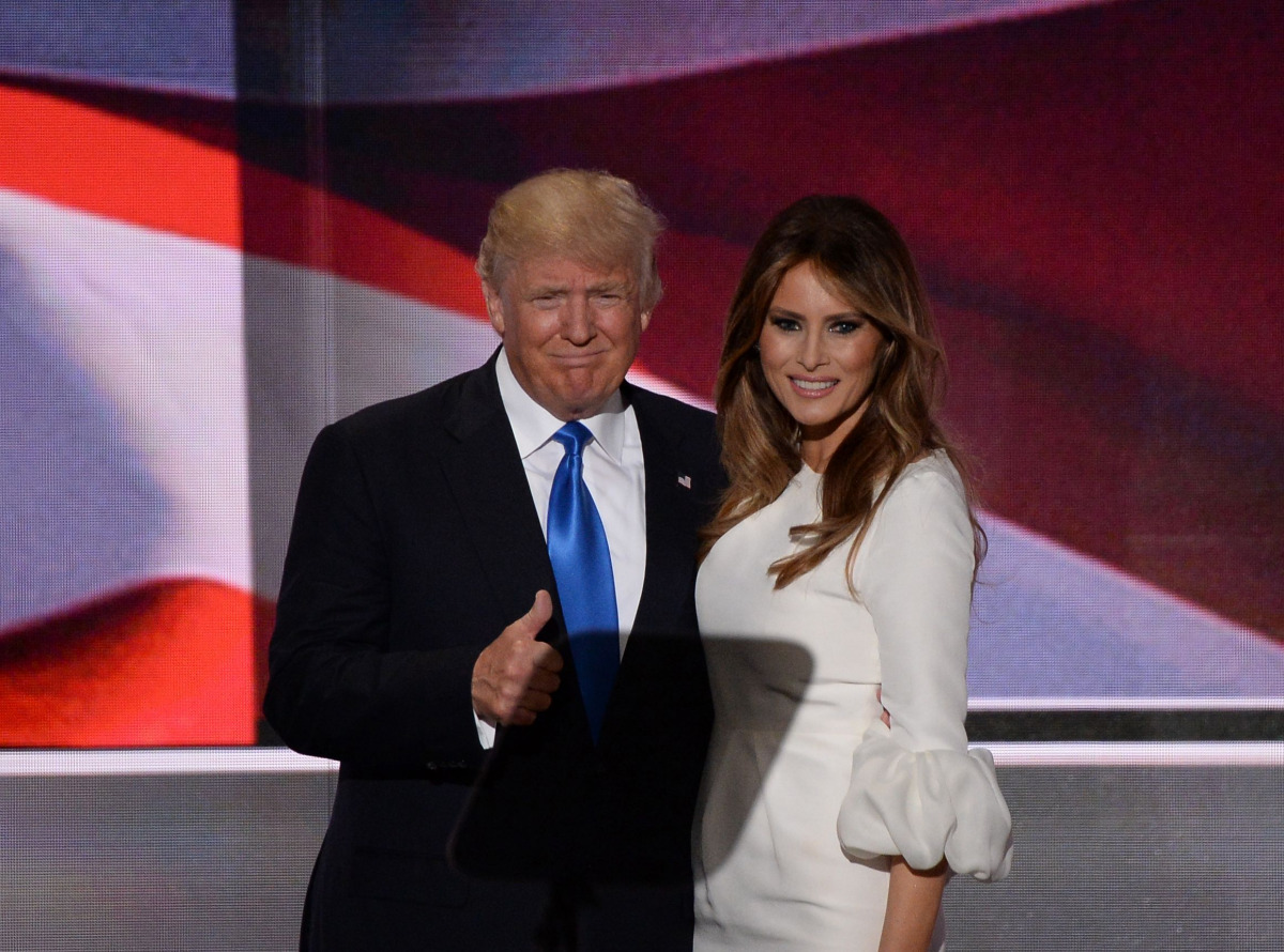 Donald Trump stands on stage with his wife Melania Trump following her address to delegates at the Republican National Convention on July 18, 2016 at Quicken Loans Arena in Cleveland, Ohio (AFP)