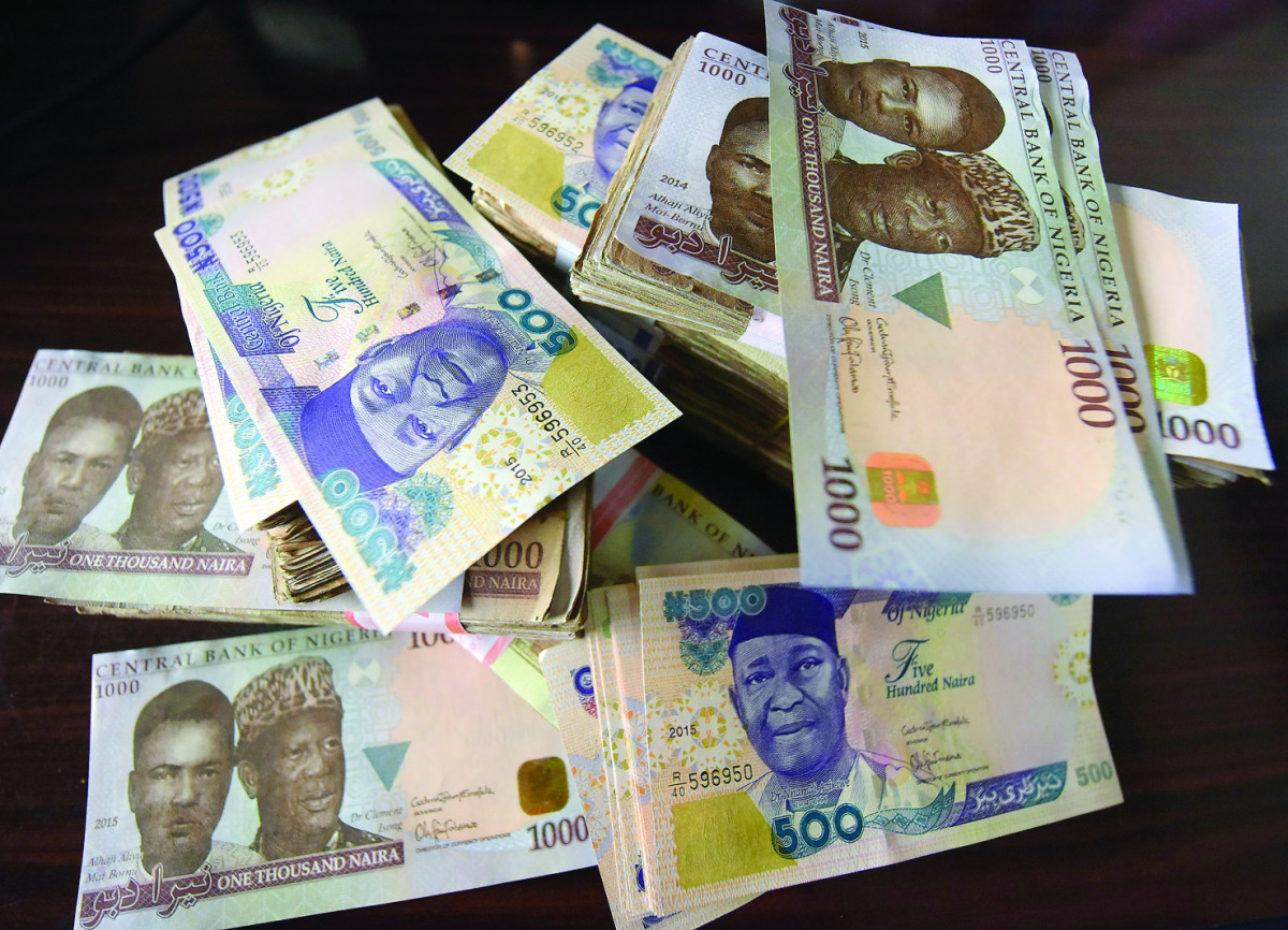 Naira banknotes, Nigeria's currency, in Lagos.  