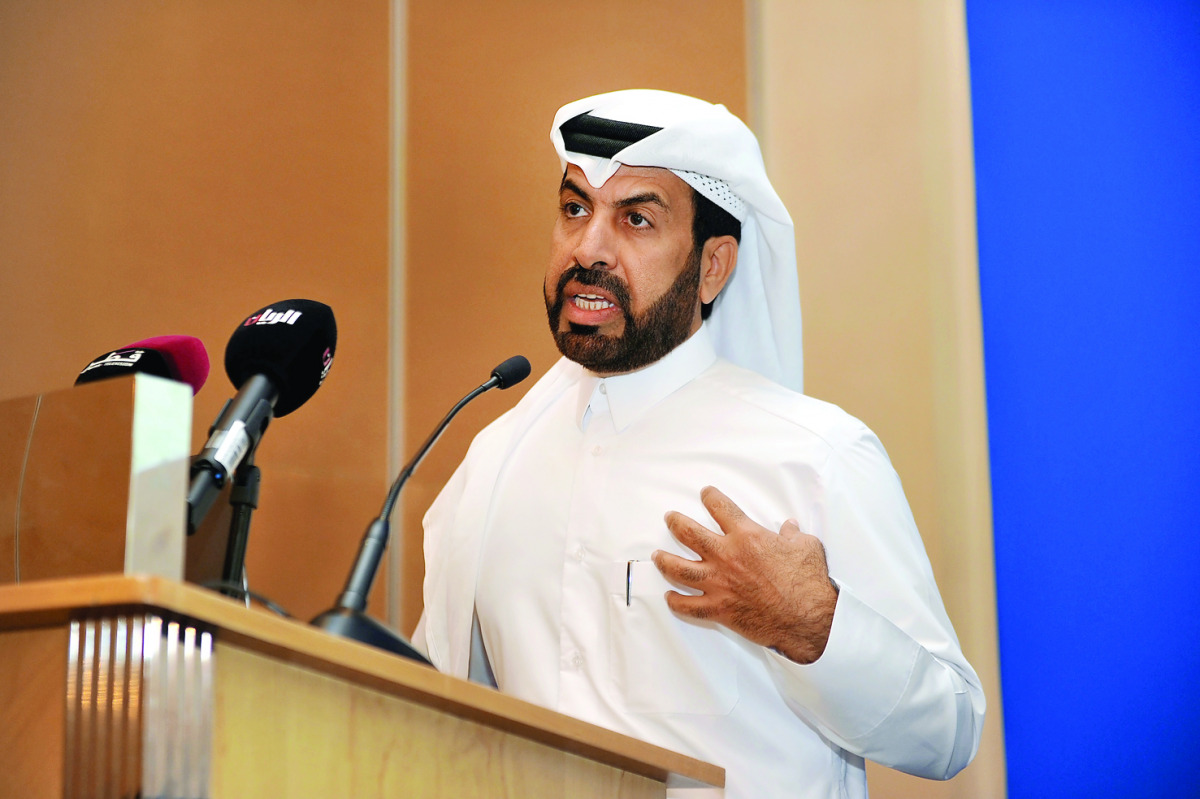 Rashid bin Ali Al-Mansoori, CEO, Qatar Stock Exchange, addressing the investor relations conference in Doha yesterday.Pic:Abdul Basit / The Peninsula
