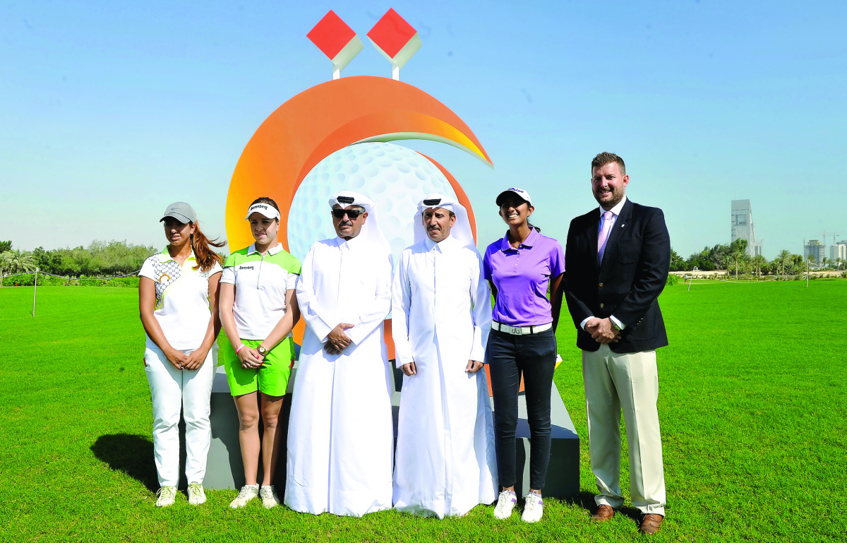 FROM LEFT. Maha Haddioui of Morocco, Ladies European Tour (LER) Professional, Georgia Hall, LER Professional from England, Fahad Nasser Al Naimi, General Secretary at Qatar Golf Association (QGA), Mohammed Faisal Al Naimi, Executive Director of QGA, Aditi