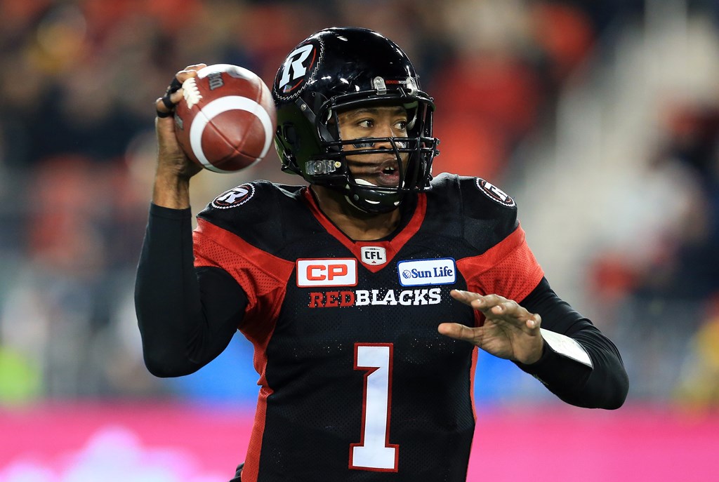 Quarterback Henry Burris #1 of the Ottawa Redblacks throws a pass during the second half of the 104th Grey Cup Championship Game against the Calgary Stampeders at BMO Field on November 27, 2016 in Toronto, Canada. Vaughn Ridley/Getty Images/AFP