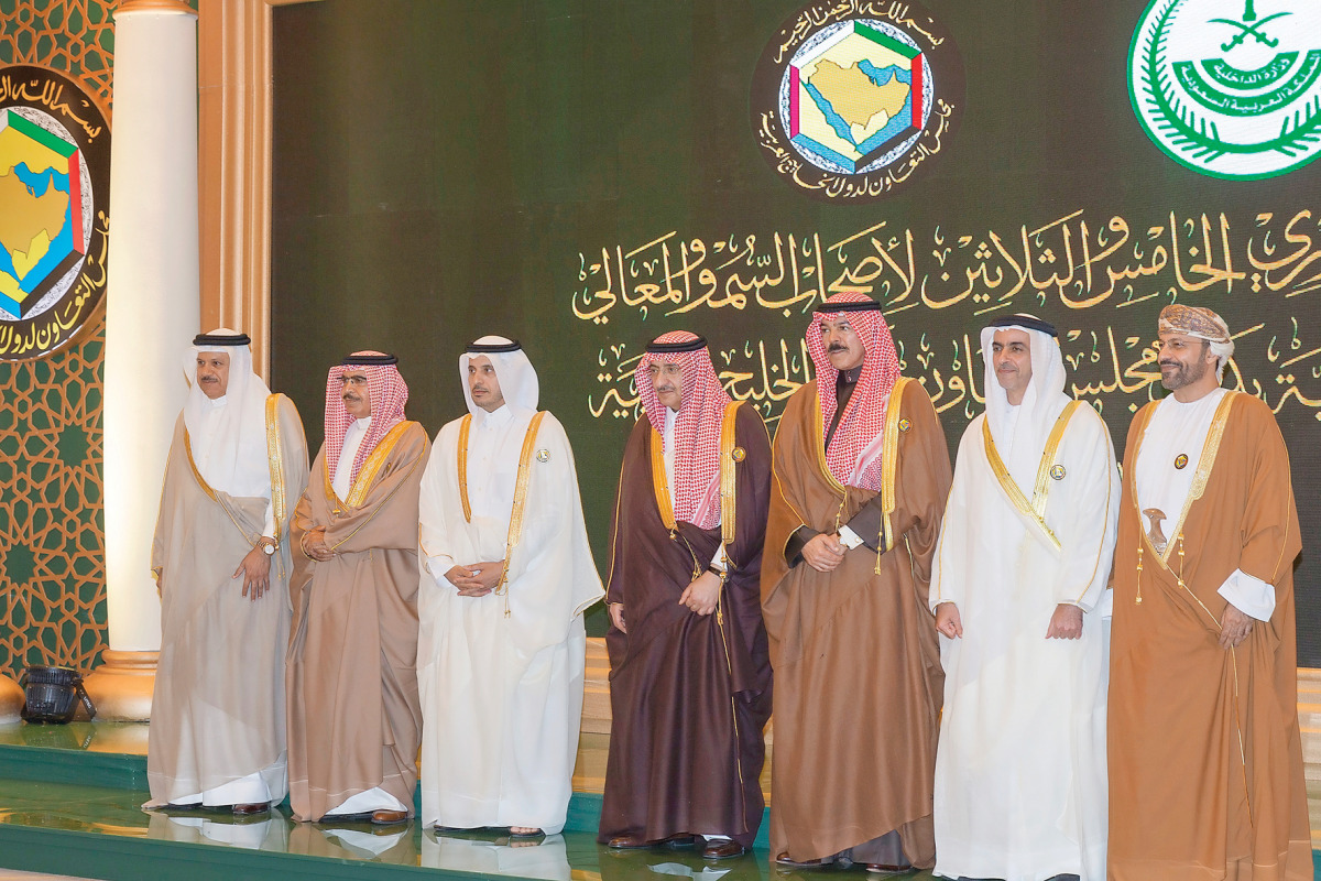 Prime Minister and Interior Minister H E Sheikh Abdullah bin Nasser bin Khalifa Al Thani  (third left) and other dignitaries at in the opening session of 35th meeting of the GCC interior ministers in Riyadh yesterday.
