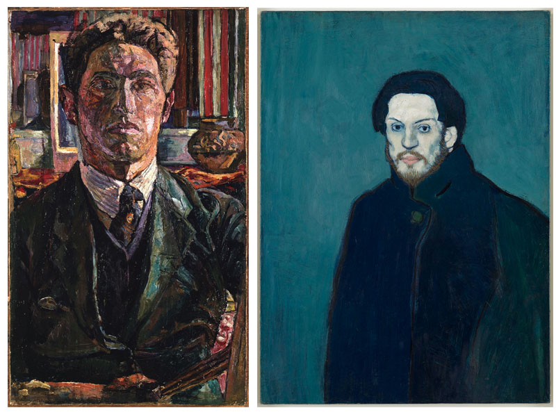 From Left: Self-portrait by Alberto Giacometti and self-portrait by Pablo Picasso