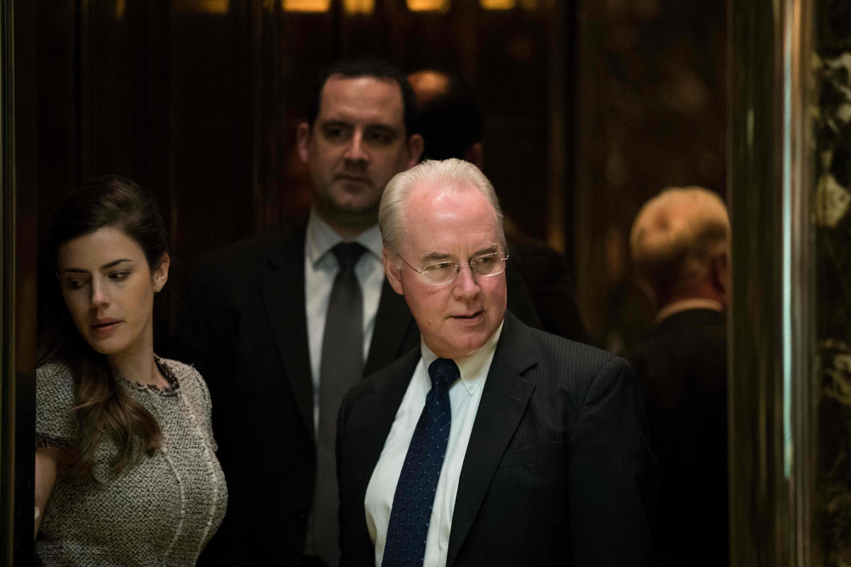 This file photo taken on November 15, 2016 shows Rep. Tom Price as he gets into an elevator at Trump Tower in New York. US President-elect Donald Trump on November 29, 2016 nominated a fierce Obamacare critic as health secretary, indicating he plans to fu