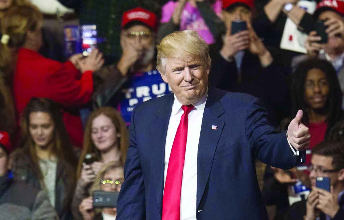 President-elect Donald Trump speaks during a stop at US Bank Arena in Cincinnati, Ohio.