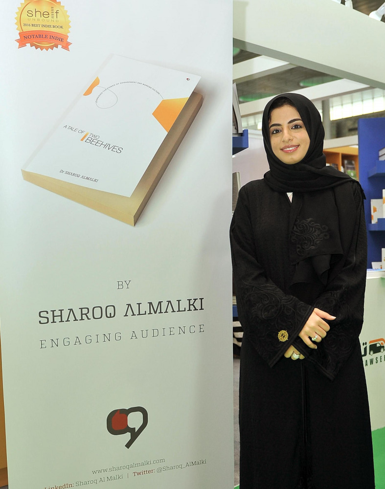 Qatari author Sharoq Almalki at the ongoing 27th Doha International Book Fair at Doha Exhibition and Convention Center. Pic: Baher Amin / The Peninsula